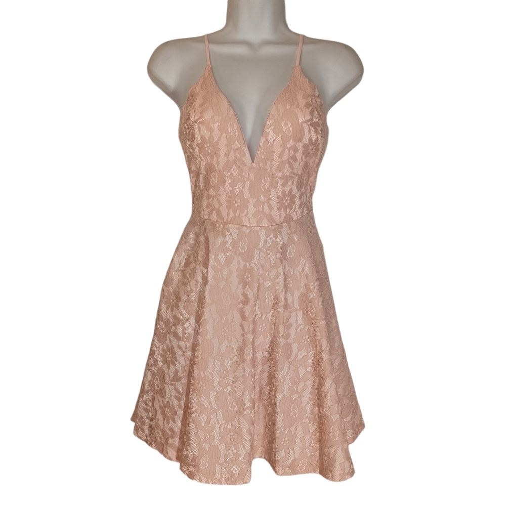 PAPAYA TRAC Light Pink Blush Lace Sleeveless V-Neck A Line Skater Dress NWT S
